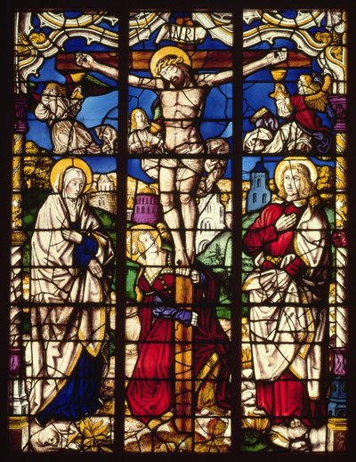 Korsfästelsen, målat glasfönster, troligen från Abbey of Altenberg, nära Köln, kanske designat av målaren känd som Master of the Holy Kindred, ca 1500 av Unbekannt Unbekannt