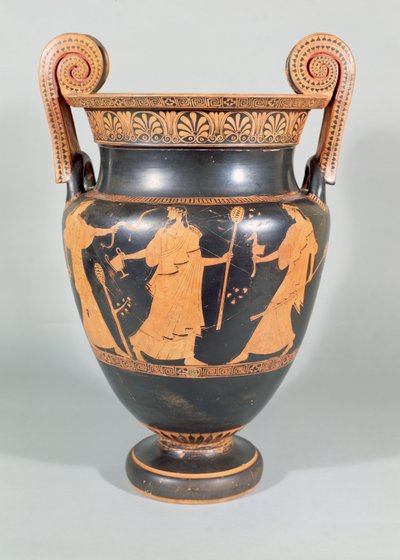 Volute krater, dionysisk scen som visar rituell styckning av ett vilt djur, vind, 450-425 f.Kr. av Unbekannt Unbekannt