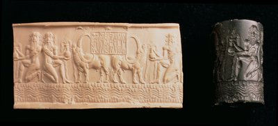 00326 Cylindersigill av Shar-kali-sharri, kung av Akkad, Mesopotamien, ca 2340-2100 f.Kr. (svart marmor) av Unbekannt