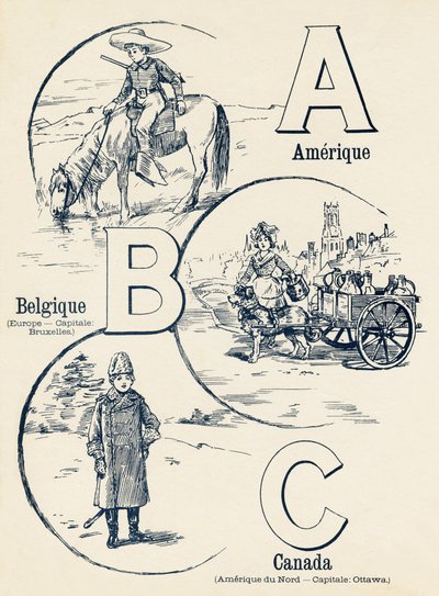A B C: Amerika, Belgien, Kanada - ABC av de två världarna. Emile Guerin, förlag, Paris, omkring 1900. Mått: 27,5 x 21,5 cm av Unbekannt