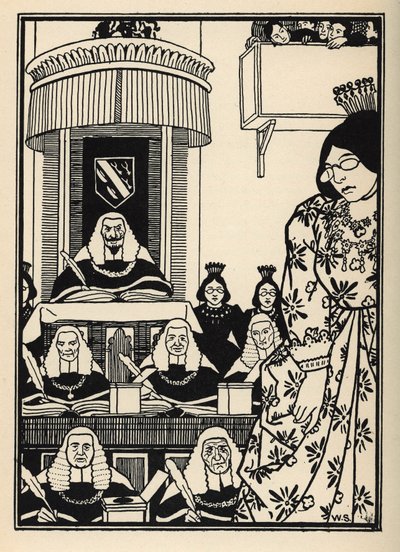 En till stor del feminin domstol framstår för baronen som en ironi som är värd att nämnas bland hans äventyr. Illustration av William Strang (1859-1921) och JB Clark från "The Adventures of the Baron of Munchausen (Munchhausen) av Rudolf Erich Raspe (1736- av Unbekannt