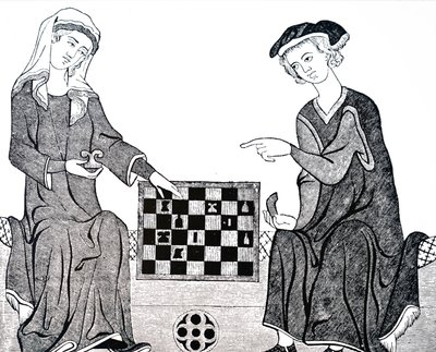 En man och en kvinna som spelar schack av Unbekannt