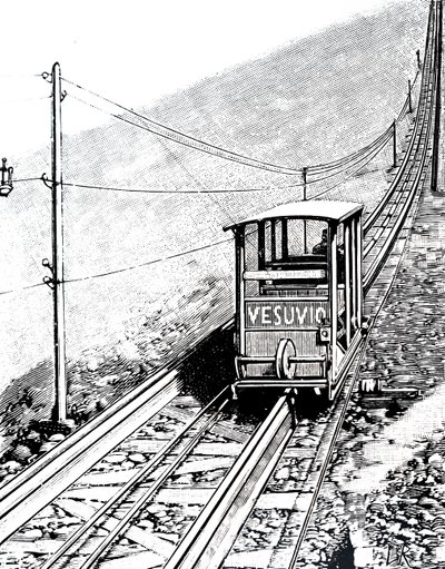 En sidovy av bilen på Vesuvius bergbana. av Unbekannt