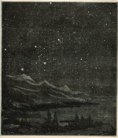 En stjärnklar natt perfekt för att observera himlen. Gravyr från Camille Flammarions "The Stars and Other Curiosities of the Sky" av Unbekannter Künstler