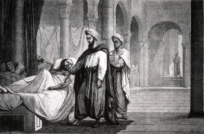 Abulcasis (936-1013) läkare hos kalifen Al-HakamII, på Cordoba sjukhus (Spanien), gravyr av Unbekannter Künstler