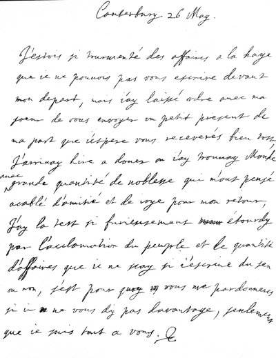 Tillgivna brev från Charles II till sin syster, Henrietta Anne, skrivet på franska i Canterbury, dagen efter hans ankomst till Dover, den 26 maj av Unbekannt