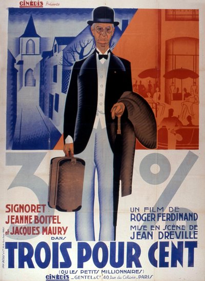Tre procents filmaffisch av JeanDreville 1933 är Frankrike av Unbekannt