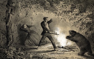 Efter skeppsbrottet försvarar sig sjömannen Pierre Viaud från våldsamma bestar av Unbekannter Künstler