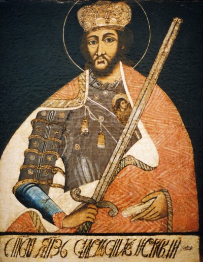 Alexander Nevsky Avbildad som en krigarhelgon i ett porträtt av en okänd konstnär från tidigt 1700-tal, State his tory Museum, Moskva. av Unbekannter Künstler