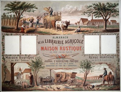 Almanacka med illustrationer av traditionella och moderna jordbruksmetoder. ca 1870-80 (färglitografi) av Unbekannter Künstler