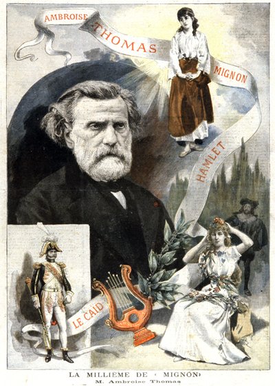 Ambroise Thomas och den 1000:e föreställningen av Mignon, ca 1895 (tryck) av Unbekannter Künstler
