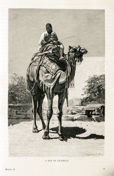 En egyptier och hans barn på en kamel - Illustration från Atlas of Egypt av Unknown