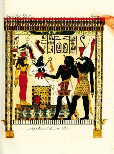 Apoteos av en farao: Kung Seti I möter gudarna Osiris och Horus upptäckta i Thebe av Giovanni Battista Belzoni av Unbekannt