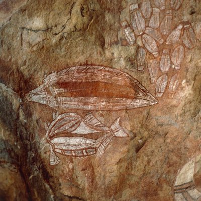 Australien, Northern Territory, Arnhem Land, Kakadu National Park, Nourlangie Rock, Aboriginal klippmålningar av Benjamin Baud