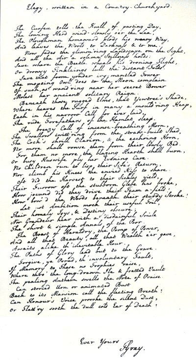 Autografkopia i handstil av poeten Thomas Gray av hans dikt "Elegy written in a Country Churchyard" av Unbekannt