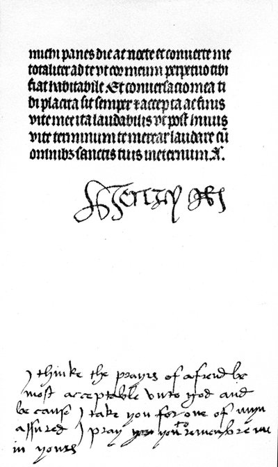 Kung Henrik VIII:s autografsignatur och inskription i handen på hans fru, drottning Katherine av Aragon (penna och bläck på veläng) (se även 441029) av Unbekannt