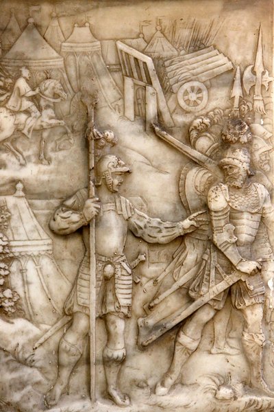 Basilica of St, Denis, Tomb of Francis 1 kung av Frankrike och Claude av Frankrike, Foundations lågrelief, Skildring av belägringen av Carignan, Saint-Denis, Frankrike av Unbekannt
