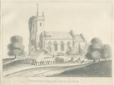 Baswich Church: blyertsteckning, juli 1831 av Unbekannt