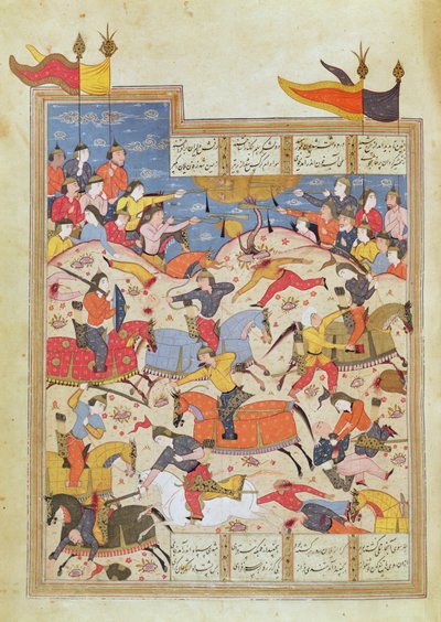 Battle Scene, illustration från "Shahnama" av Unbekannt