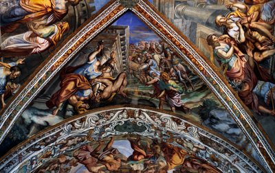Bibliska scener, fresker (1700-talet) från valvet i St Bartholomew Cathedral, Lipari, Eoliska öarna (UNESCOs världsarvslista, 2000), Sicilien, Italien av Benjamin Baud