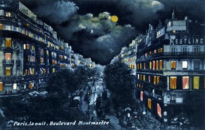 Boulevard Montmartre på natten, Paris, ca 1900. av Unbekannter Künstler