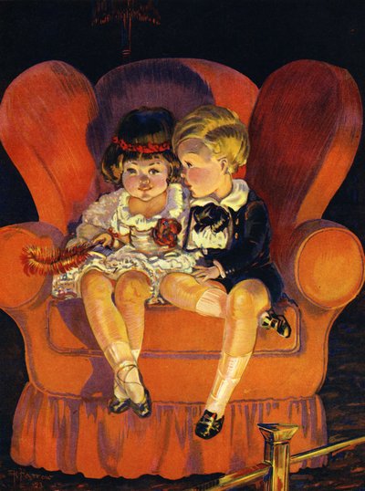 Pojke och flicka sitter i fåtölj 1923. av Unbekannter Künstler