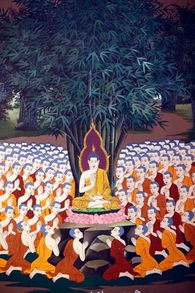 Buddha-undervisning till lärjungar, väggfresk, tempel Wat Botum, Phnom Penh, 2022 (foto) av Unbekannter Künstler