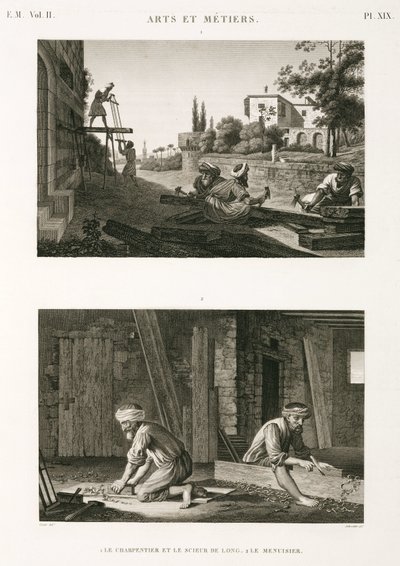 Byggnadskonstruktion och reparation Snickare och snickare, Egypten, ca 1798 av Unbekannt