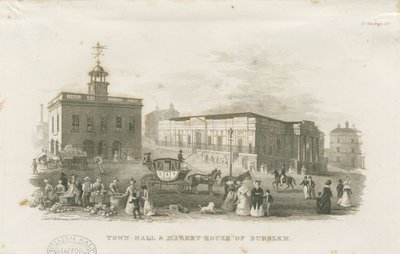 Burslem - Rådhus och marknadshus: gravyr, nd [1836] av Unbekannt