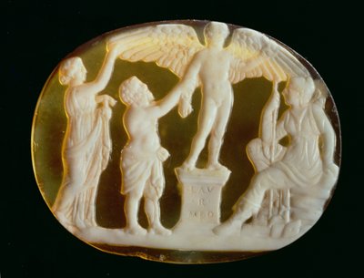 Cameo av Ikaros och Daidalos med Persefone och Artemis av Unbekannt