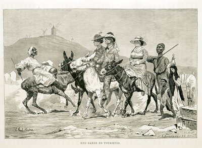Tecknad film av västerländska turister i Egypten - Illustration från Atlas of Egypt av Unknown