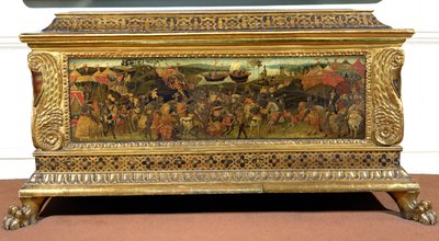 Cassone, med målad sidopanel som föreställer slaget vid Pharsalia från "History of Pompejus and Caesar", Florentine School av Unbekannt