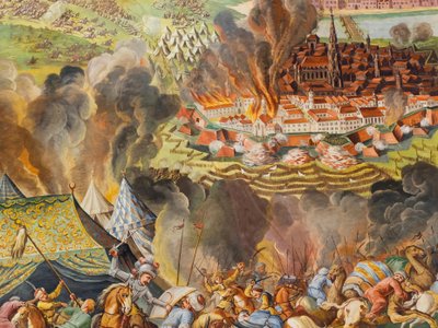聖キャサリン教会の側通路の天井のフレスコ画、1683年のウィーンの廃止、ハプスブルク家の霊廟、グラーツ、スティリア、オーストリア、ヨーロッパ（写真）スウェーデン語 av Unbekannter Künstler
