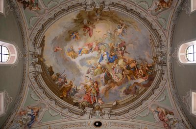 Takmålning, interiörfotografi, St. George Catholic Parish Church, Neustift, Stubaidalen, Tyrolen, Österrike, Europa (foto) av Unbekannter Künstler