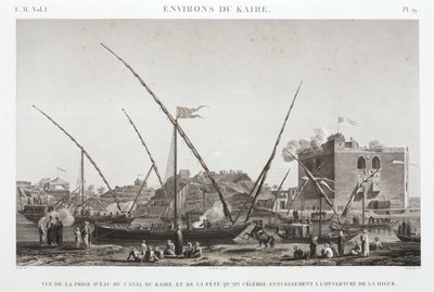 Firar den årliga öppningen av vallen vid Kairokanalen, Egypten, ca 1798 av Unbekannt