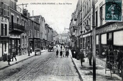 Champagne-Ardenne, Marne (51), Chalons sur Marne (Chalons-sur-Marne): utsikt över rue de la Marne (staden heter nu Chalons en Champagne (Chalons en Champagne) - Vykort sent 1800-tal - början av 1900-talet av William M. Timlin