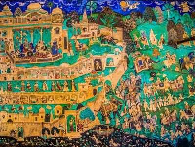 Chittra Sala innergård med virtuosa fina målningar, Taragarh Fort, Bandi, Bandi, Rajasthan, Indien, Asien (Foto) av Unbekannter Künstler