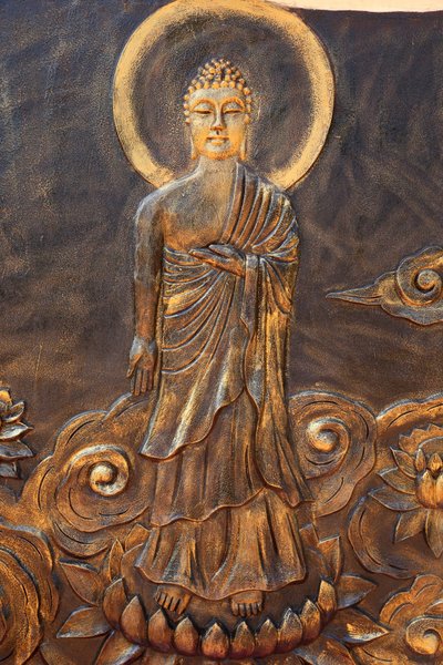 Chue Thien Long Go Buddhist Pagoda. Shakyamuni Buddha. Varada Mudra: Gaster of Charity. inte hända Vietnam av Unbekannt