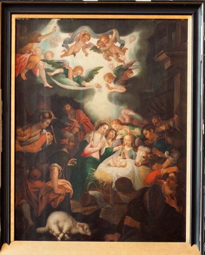 Kyrka (Basilica of Our Lady of Tongre). Interiör. Triptich. Födseln. av Unbekannter Künstler