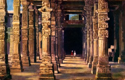 Kolonad med hinduiska sniderier, Qutb Minar, tidigt 1900-tal (tryck) av Unbekannter Künstler