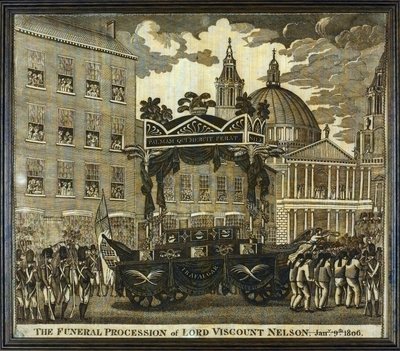 Näsduk med texten "Begravningståg för Lord Viscount Horatio Nelson (1758-1805), 9 januari av Unbekannter Künstler