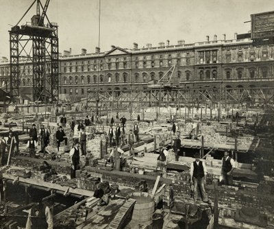 Byggandet av det nya regeringskontoret, Great George Street, Westminster, London, 24 september 1902, Storbritannien (s/v foto) av Unbekannter Künstler