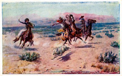Cowboys på hästryggen repar en varg av Unbekannter Künstler