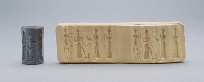 Cylinderförsegling, visas med gipsavtryck, gammalbabylonisk, ca 19-1800 f.Kr. (hematit) av Unbekannt
