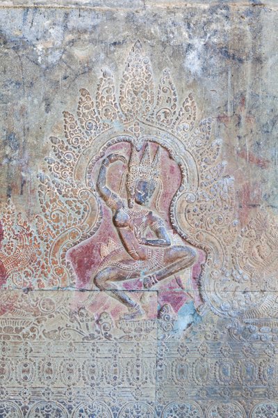 Dansande Apsara-relief på den yttre västra väggen, Angkor Wat, Kambodja (foto) av Unbekannter Künstler