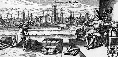 Danzig / Gdansk - vy över staden, ca 1700 (gravyr) av Unbekannter Künstler