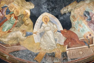 Detalj av Anastasis fresk, kyrkan av St. Frälsaren i Chora, Parekklesion av Unbekannter Künstler