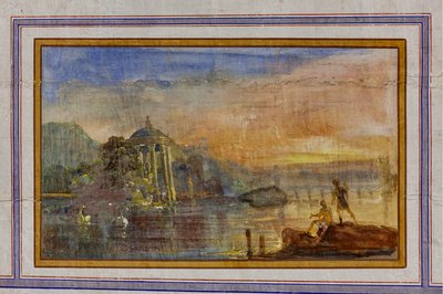 Detalj av dekorationen som visar ett landskap, Röda rummet, Kungliga lägenheten, Kungliga slottet eller Palazzo dei Normanni (Normandernas palats), Palermo, Sicilien, Italien (foto) av Unbekannter Künstler