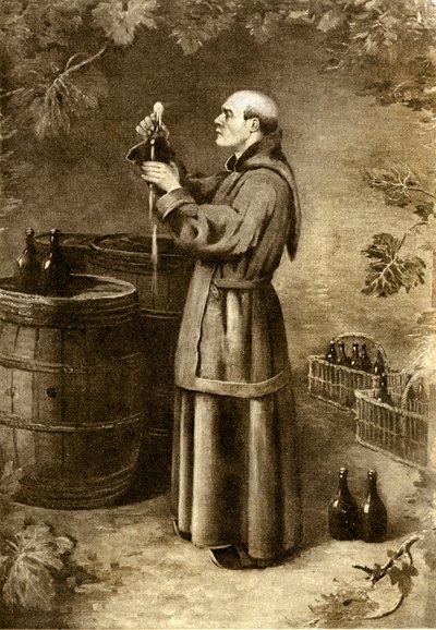 Dom Perignon upptäcker mossa 1714 - tidigt 1900-tal (gravyr) av 