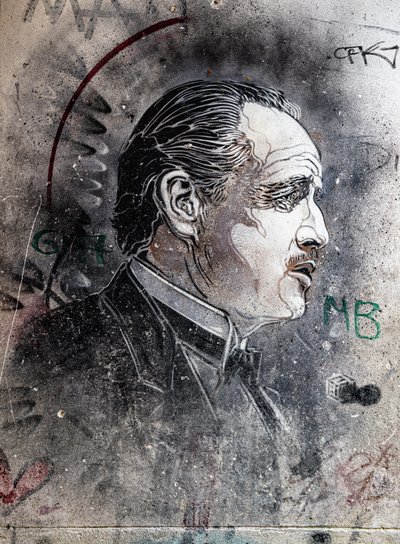 Don Corleone spelad av Marlon Brando av C215 Viuccaria Market av Benjamin Baud